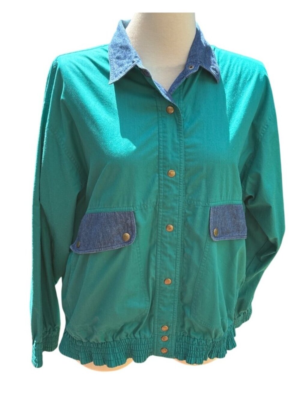 Koret City Blues Womens Teal Jacket With Denim Accents & Gold Button Details Siz